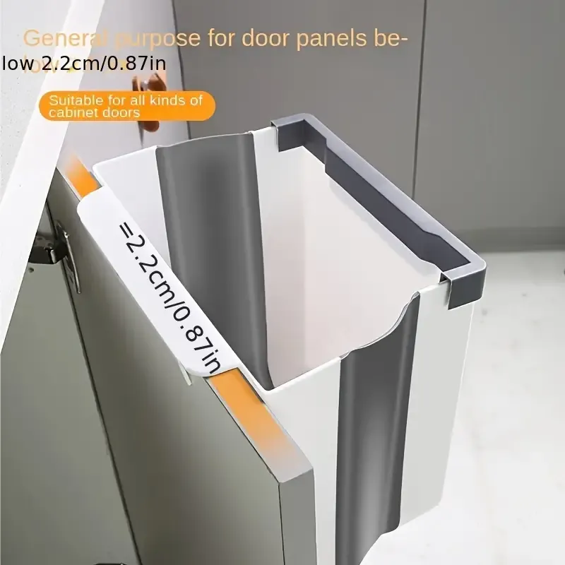 Folding Wall-Mounted Trash Can with Built-In Bag Storage - 1 Pack, Space-Saving Garbage Bin for Kitchen Cabinet Door, Home Organization Trash Can with Expandable Design