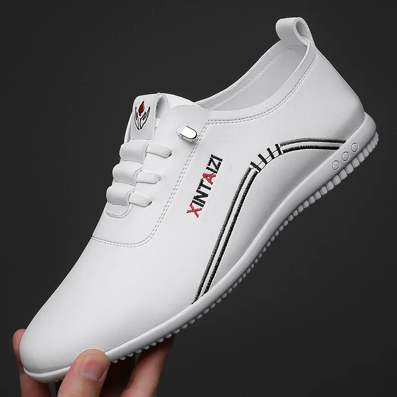 White soft leather men's slip-on shoes
