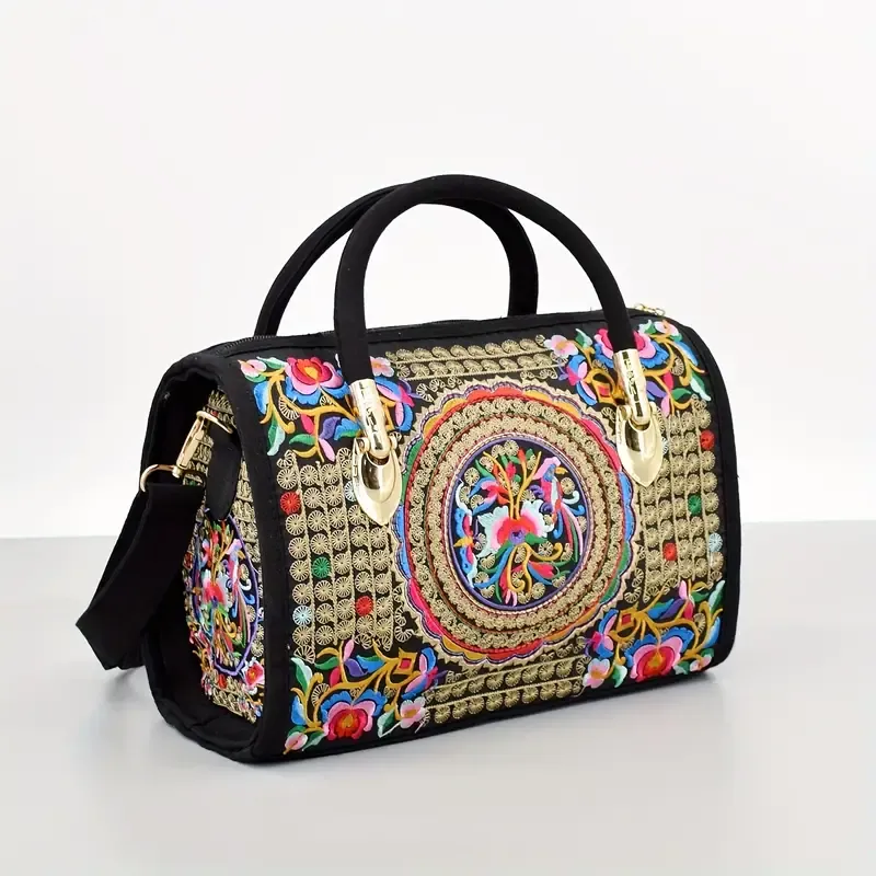 Vintage Embroidered Boston Bag