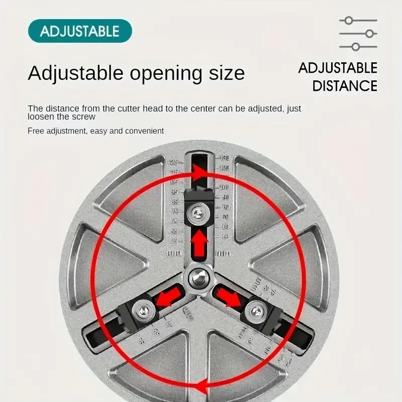 Adjustable Hole Saw Cutter, Precision Woodworking Tool for Drilling Wood, Plastic, Drywall, Thin Metal with Center Drill & Installation Wrench