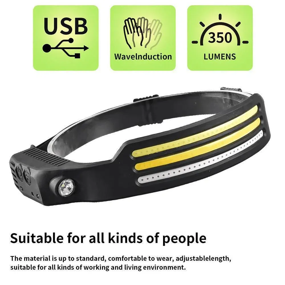 Silicone wave sensor COB headlight outdoor cycling night running light