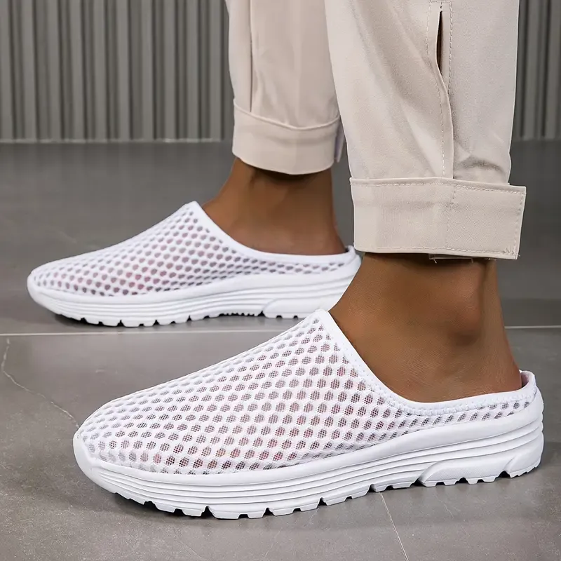 Men's Solid Slip On Hollow Out Casual Shoes, Mesh Breathable Lightweight Durable Slippers For Outdoor Fishing Walking