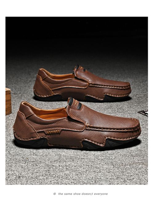 Hollow hand-stitched men's shoes outdoor casual shoes slip-on flat leather shoes low-top large size