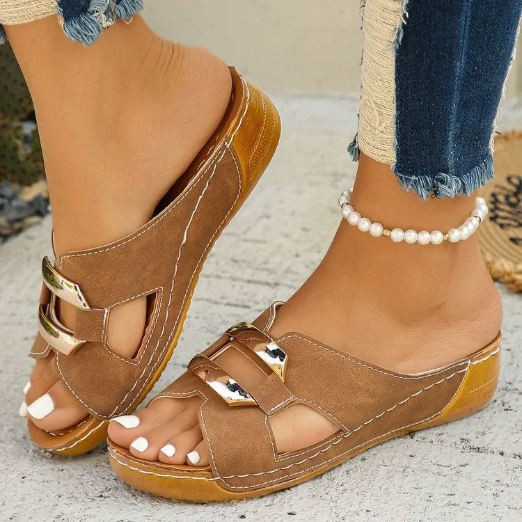 Roman style wedge heel thick bottom flip flops