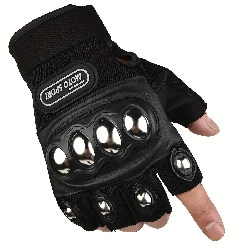 A Pair Of Black Steel Outdoor Knuckle Motorcycle Power Sports Gloves