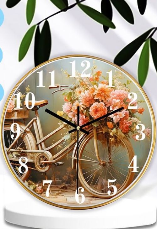 Floral Bicycle Iron Wall Clock
