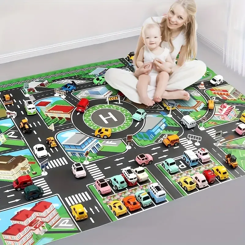 Large City Traffic Play Mat for Youngsters - Waterproof & Moisture-Proof, Interactive Road Map Game Pad with Toy Cars, Perfect Room Decor & Educational Gift for Halloween and Christmas