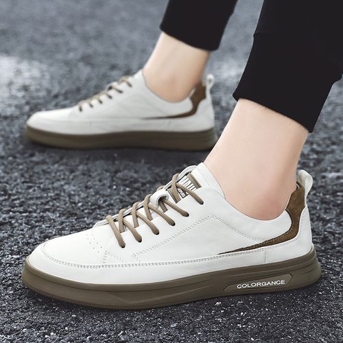 Breathable white trendy all-match men's leather shoes