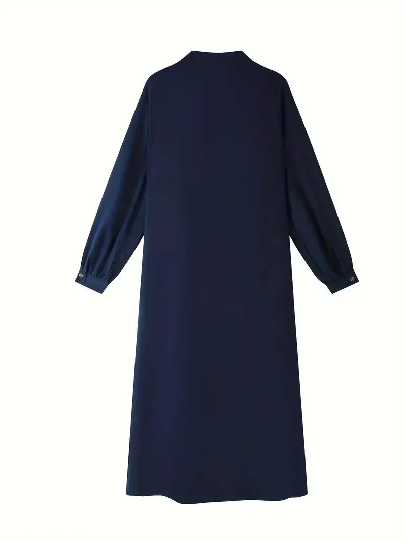 Ramadan Solid Button Front Burqas, Elegant Long Sleeve Outwear, Women's Clothing