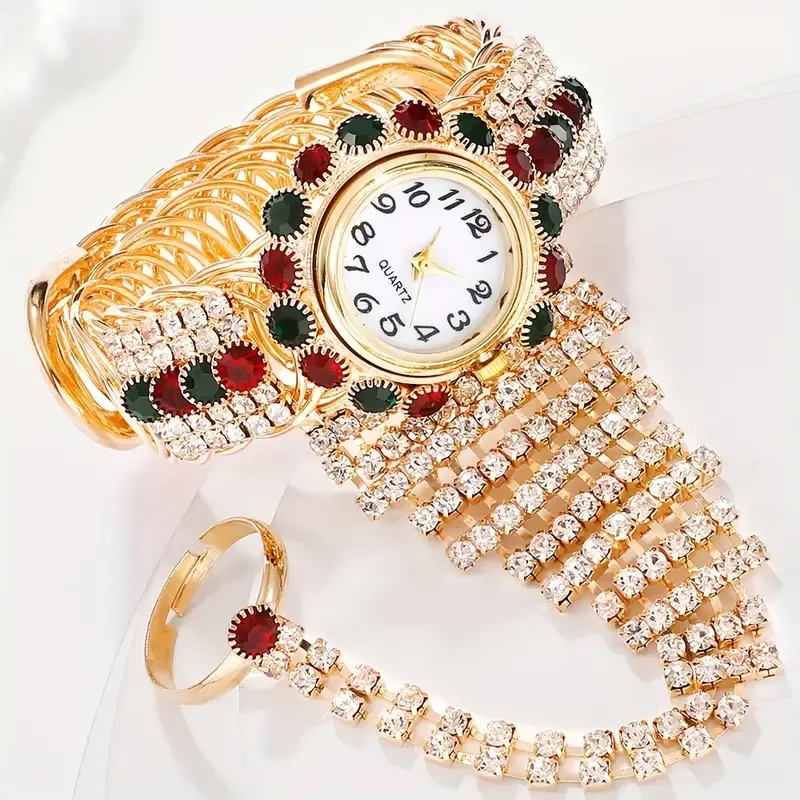 Luxurious Rhinestone Quartz Bangle Watch
