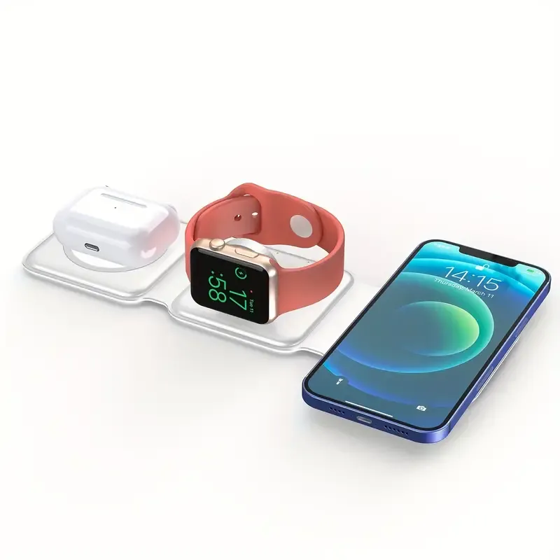 3 in 1 Wireless Charger for iPhone, Magnetic Foldable 3 in 1 Charging Station, Travel Charger for Multple Devices for iPhone 14.13.12 Series, AirPods 3.2.Pro, iWatch (Adapter Included)