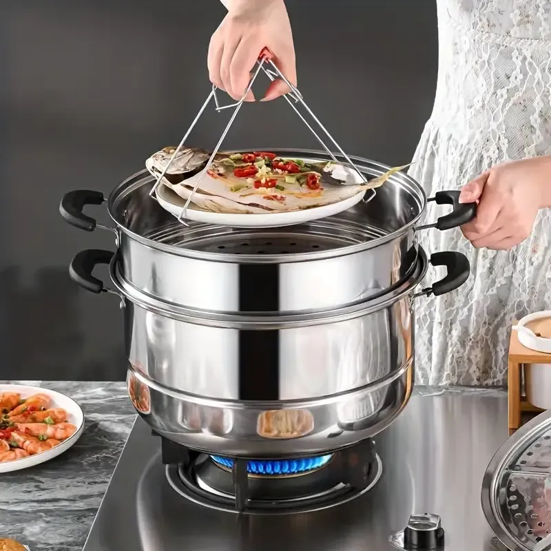 Stainless Steel Double Boiler Steamer Set, 1pc, Multi-Functional Kitchen Cookware for Soup, Boiling, Steaming, Home and Commercial Use, Large Capacity for Various Cooking Needs
