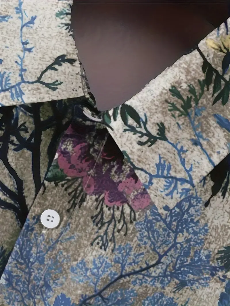 Vintage Style Men's Floral Allover Print Short Sleeve Lapel Shirt Top, Male Casual Button Up Shirt For Daily And Vacation Resorts