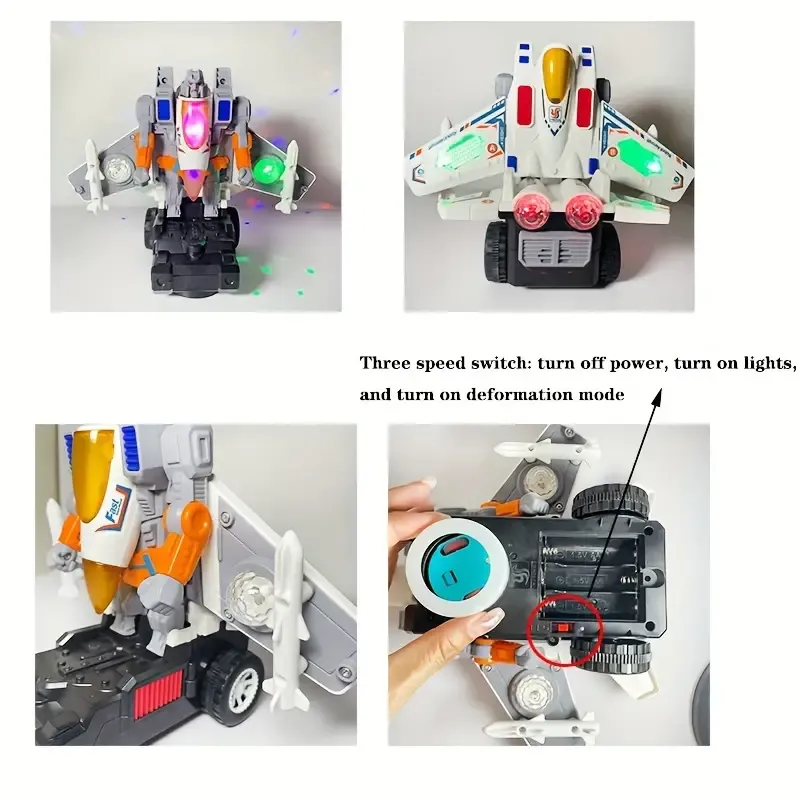 Transforming Fighter Jet Toy with Music & Lights - 360° Mobility, Perfect for Birthday, Christmas, Thanksgiving Gifts - Batteries Not Included