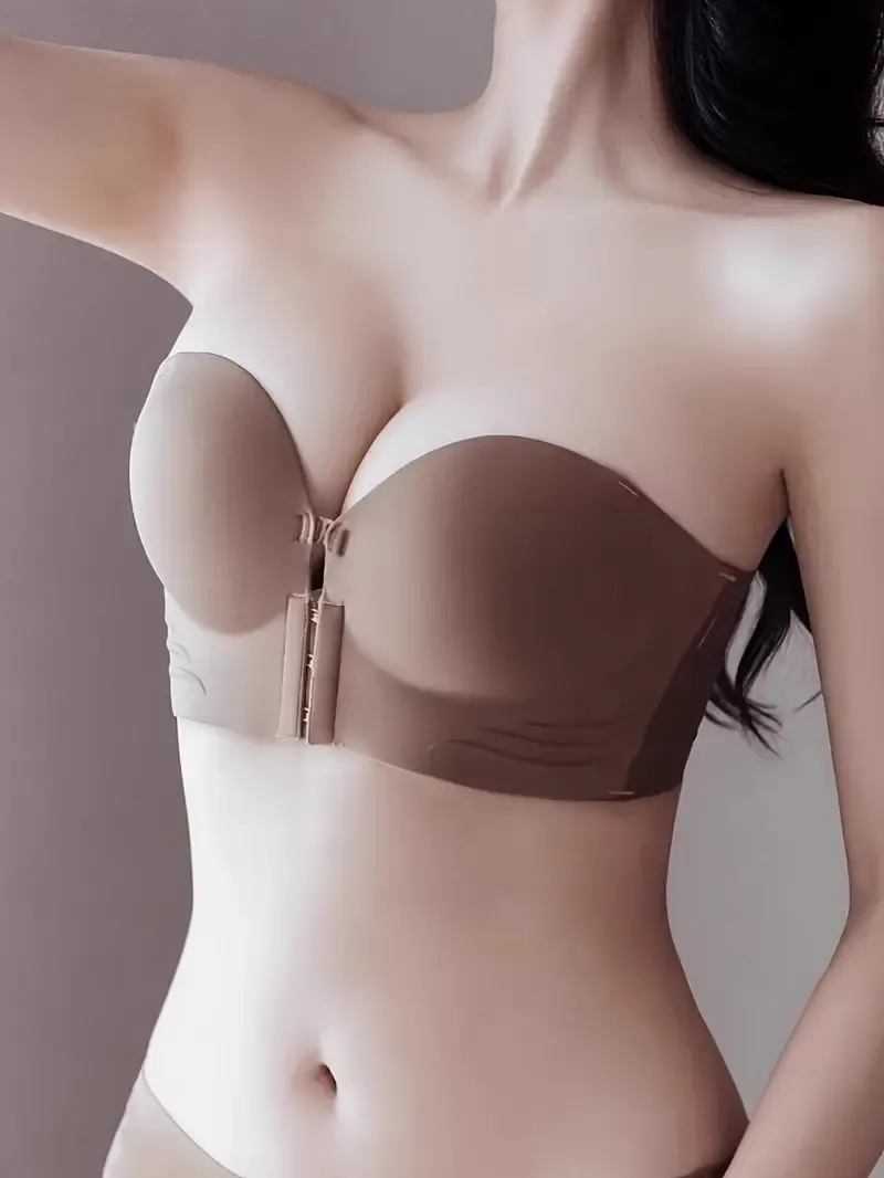 Women's Strapless Bra With Anti-slip Design To Prevent Slipping, Push Up Small Chest, Invisible Chest Pad To Prevent Exposure, Beautiful Back With Front Buckle Bra
