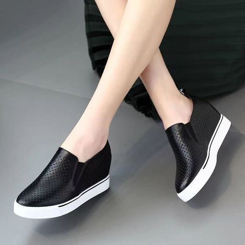 women's casual white soft leather thick sole shoes