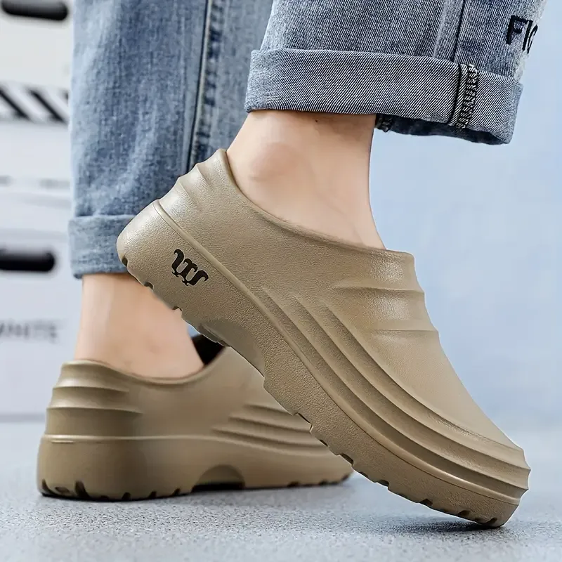 Women's Waterproof Flat Loafers, Solid Color Slip On Backless Shoes, Casual Anti-Slip Outdoor Shoes