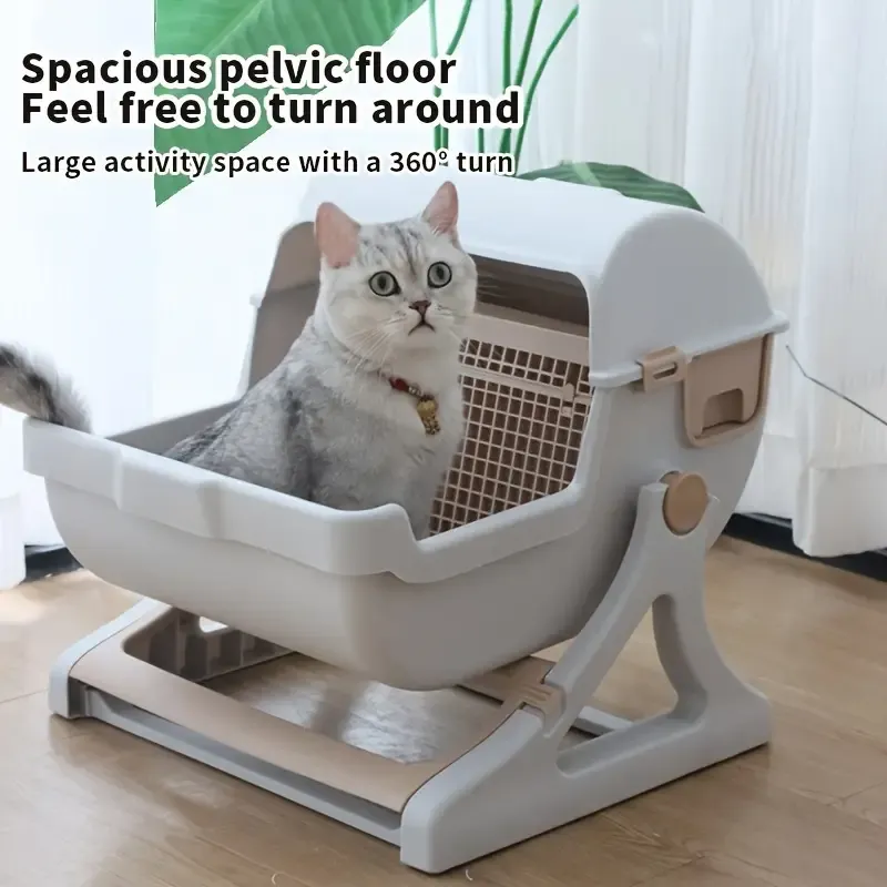 Stylish Automatic Self-Cleaning Cat Litter Box: ABS Material, Large Space, Tipping Design, Easy to Clean, Battery-Free