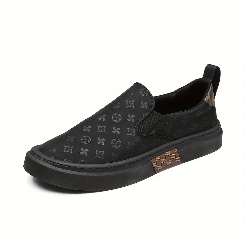 Men's Low Top Slip On Casual Shoes With Fan Pattern Print, Non Slip Breathable Comfy Casual Shoes For All Seasons Outdoor Walking Camping