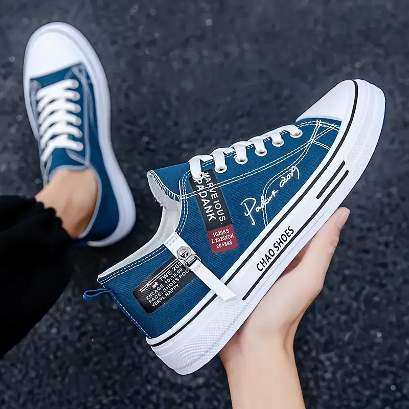 Men's Casual Low Top Canvas Sneakers - Breathable Solid Color Fashion Shoes with Lace-up Closure, Fabric Lining, PVC Sole, EVA Insole, Round Toe for Daily Wear