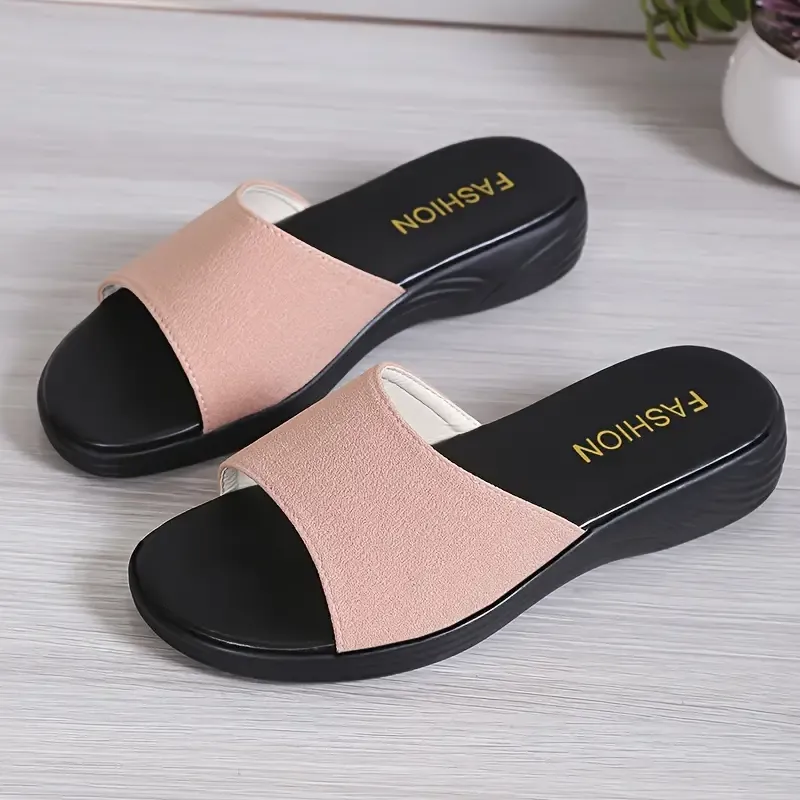 Women's Simple Slide Sandals, Casual Open Toe Flat Summer Shoes, Comfortable Slip On Slide Sandals