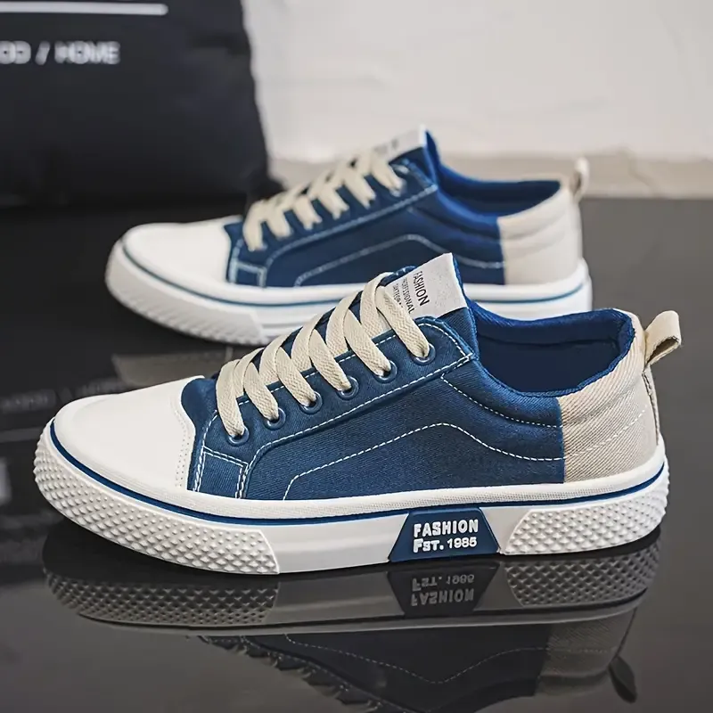 Men's Breathable Canvas Sneakers - Casual Low-Top Skate Shoes with Lace-Up Closure, Versatile for All Seasons