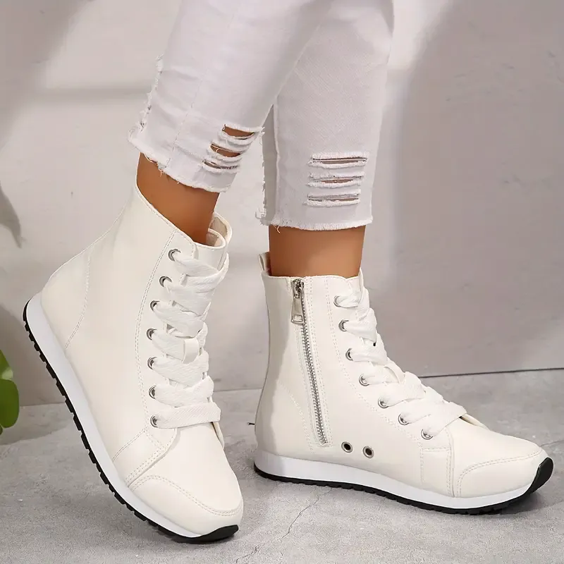 Chic Women's High-Top Sneakers with Side Zipper