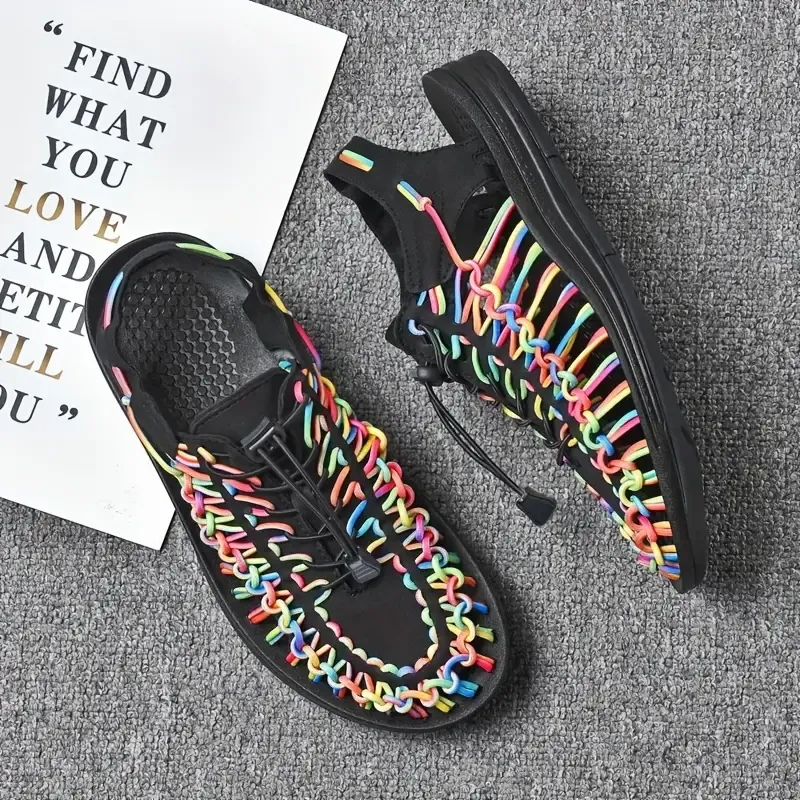 Women's Fishnet Woven Beach Sandals, Hollow Out Breathable Anti-slip Sports Sandals