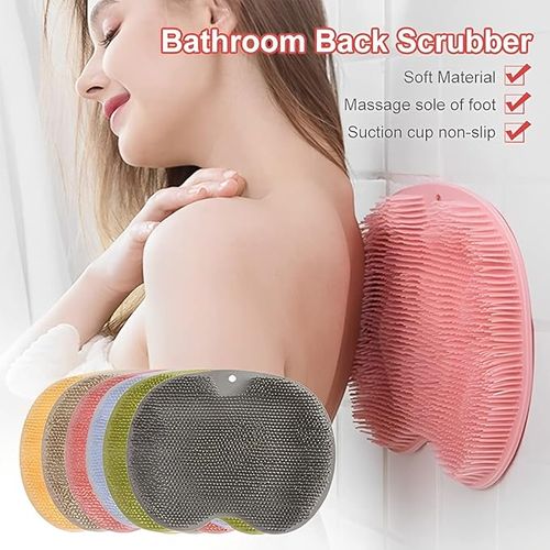 Shower Foot & Back Scrubber, Wall-Mounted Scrubber with Suction Cups, Silicone Bath Massage Cushion Brush, Massager Mat, Gentle Exfoliating and for All Kinds of Skin Green