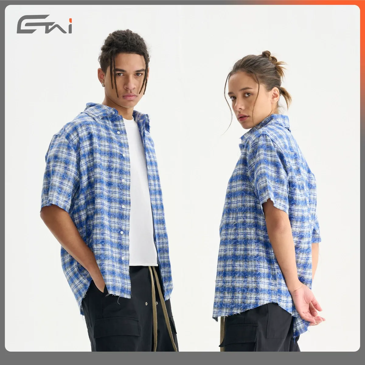 Hipster retro-style fringed checkered shirt, summer fashion piece, loose short-sleeved shirt for men