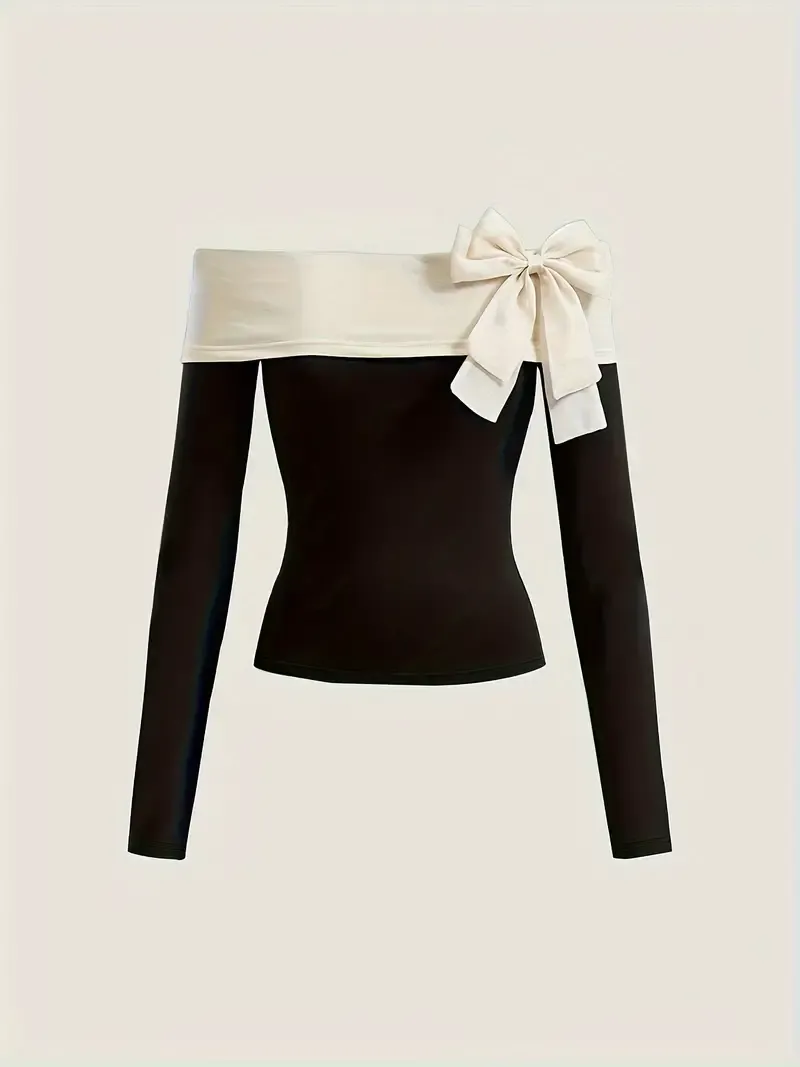 Bow Decor Off-Shoulder Top