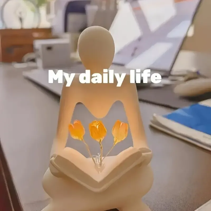 1pc Artistic Advanced Abstract Figure Tulip Small Night Lamp, Creative Decoration, Bedroom Decorations, Birthday Gift