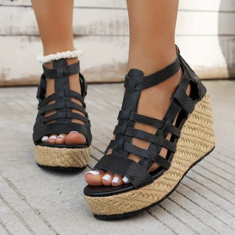Women's Solid Color Wedge Heeled Sandals