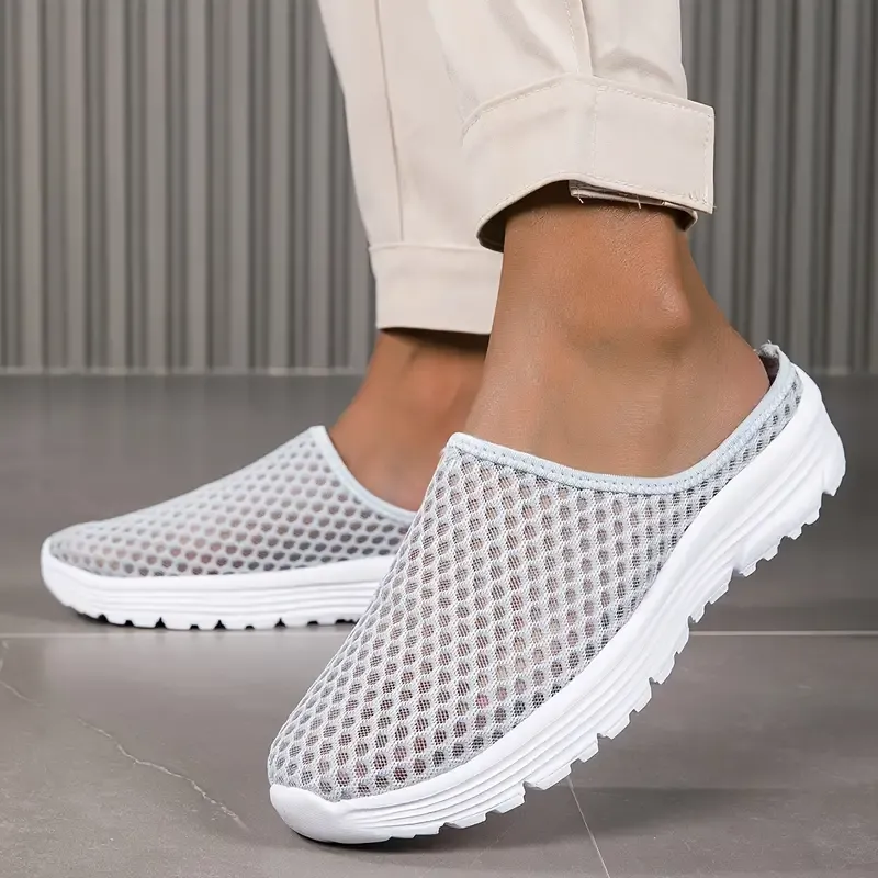 Men's Solid Slip On Hollow Out Casual Shoes, Mesh Breathable Lightweight Durable Slippers For Outdoor Fishing Walking