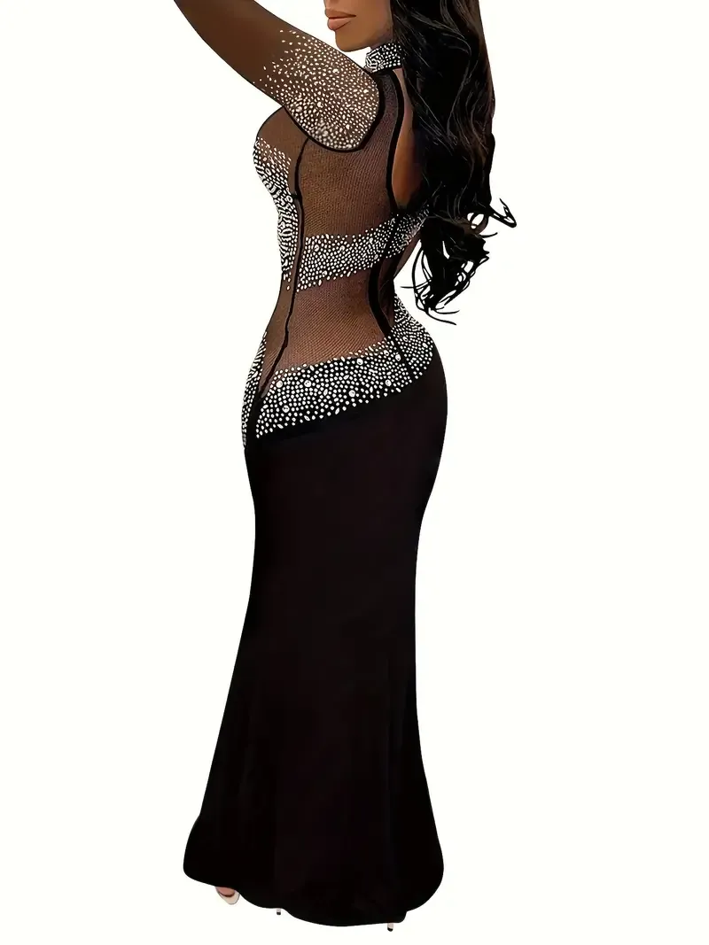 Mesh Stitching Sequin Cocktail Dress