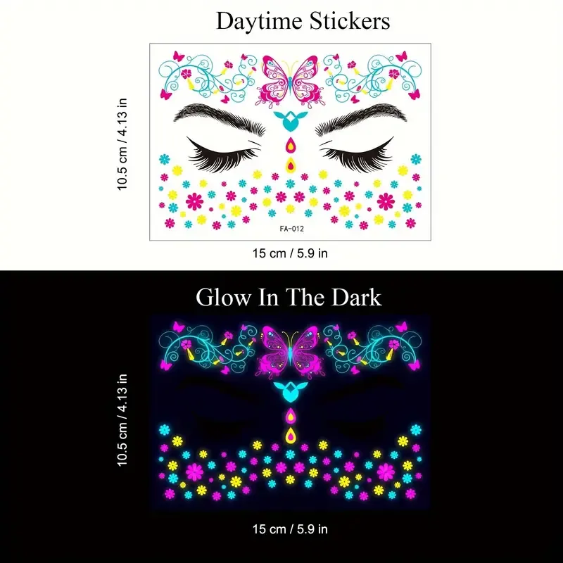 UV Neon Floral Glow-in-the-Dark Temporary Tattoo Sticker