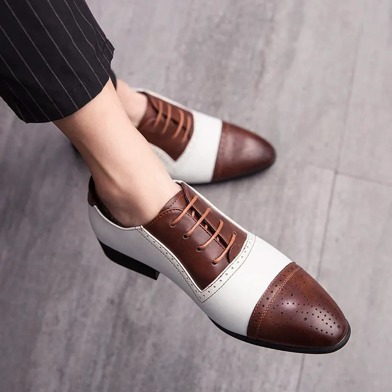 New Brogue-Style Colour-Blocking Men's Shoes Carved Leather Shoes Fashionable, Breathable, Versatile Business Formal Wear Wedding Leather Shoes