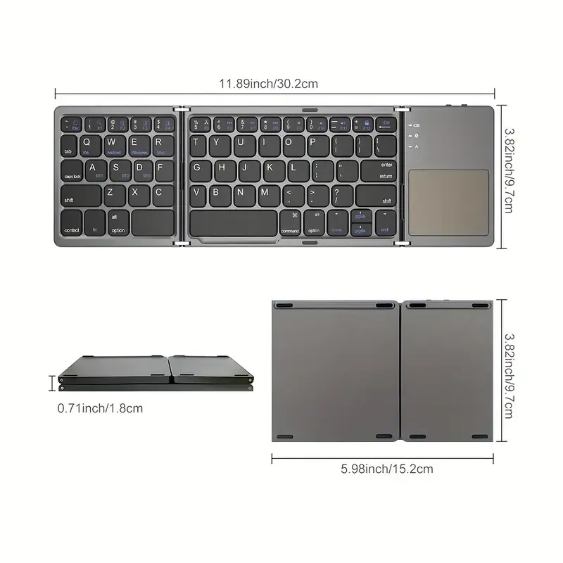 B033 Wireless Three Fold Keyboard For Computer Office Mute Ultra-thin Portable Keyboard Three System With Touchpad, Very Suitable For Android IOS Windows Mac And Other Systems