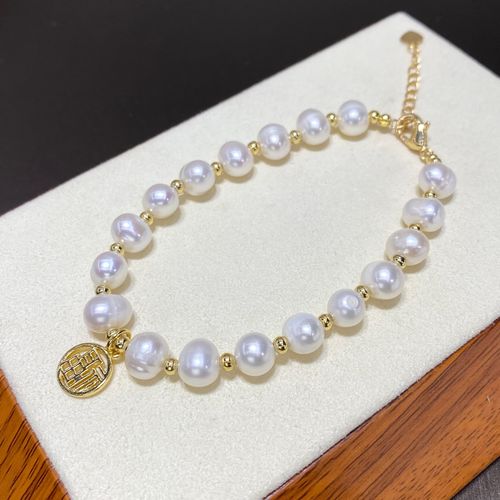 Chinese Palace Style Natural Freshwater Pearl Paired Copper Bead Beaded Bracelet INS Niche Vintage Bracelet Jewelry