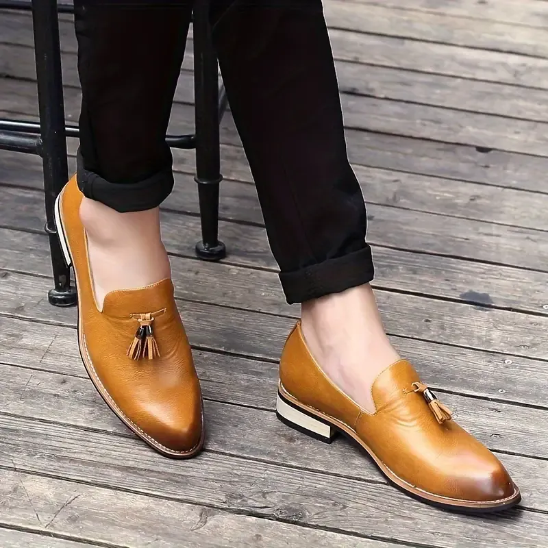 Men's Fashion Oxfords 2024 - All-Season Pointed Toe Dress Shoes, Low Top Slip-On & Lace Closure, Solid Synthetic Leather Upper, Comfort Fabric Inner, Durable Rubber Sole, PU Insole
