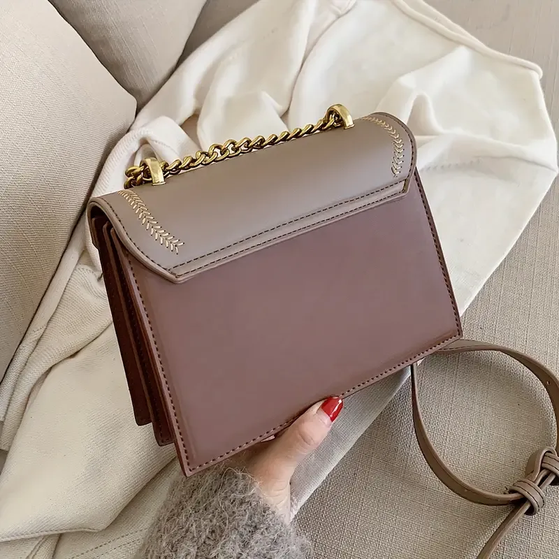 Vintage Women's Crossbody Bag, Rivets Decor Flap Square Purse with Chain Shoulder, Bee Decor