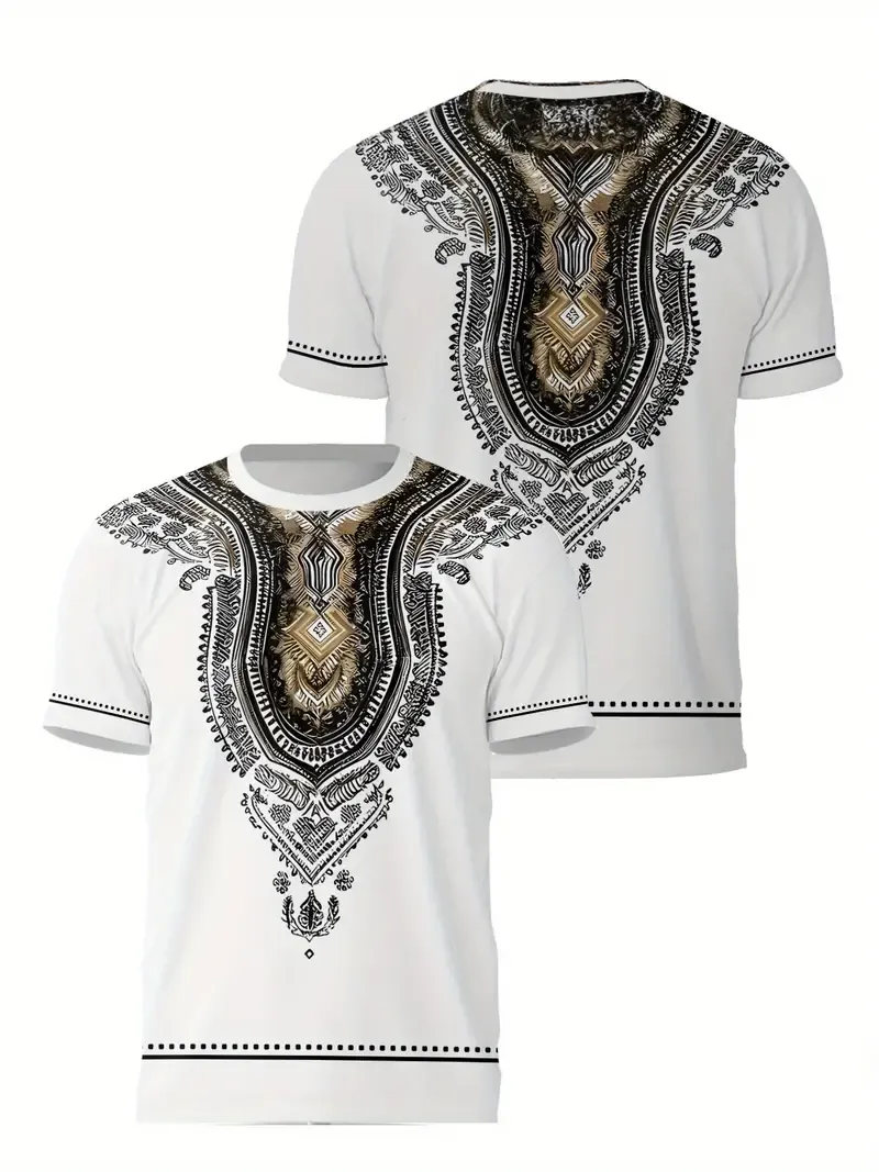 Men's Casual Outdoor T-Shirt With Random Print, Polyester Blend, Moisture-Wicking, Quick-Drying, And Breathable
