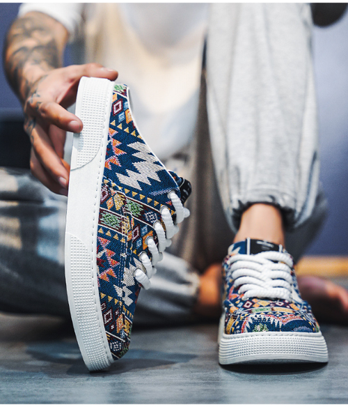 denim print canvas shoes men's summer trendy breathable sneakers
