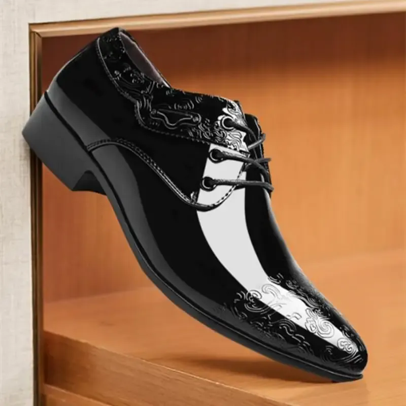 Men's Glossy Derby Shoes, Lace-up Front Dress Shoes For Men, Business Formal Wedding Black Tie Optional Events
