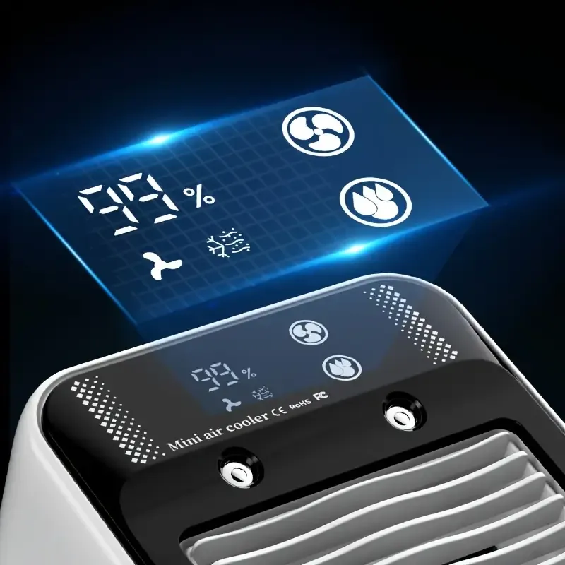 2025 New Smart Water-Cooled Fan with Ice Cooling, Portable Desktop Spray Humidifier, Rechargeable Or USB Powered, 2-Speed Adjustment, Battery Capacity: 3000Mah, Square Shape, 36V Or Below, No Energy Efficiency Rating,