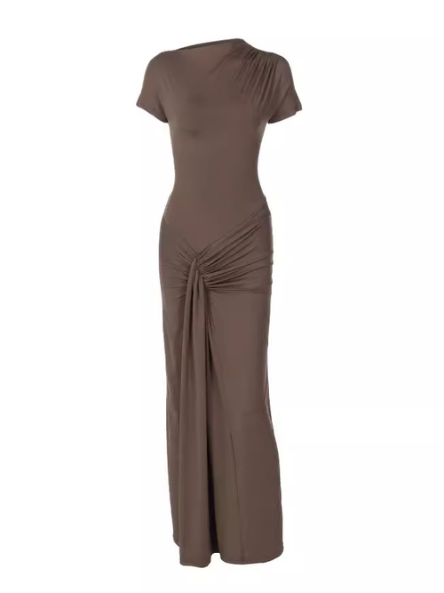 2025 Summer New Fashion Temperament Slim Fit Pleated Lace-up Short Sleeve Dress Dress