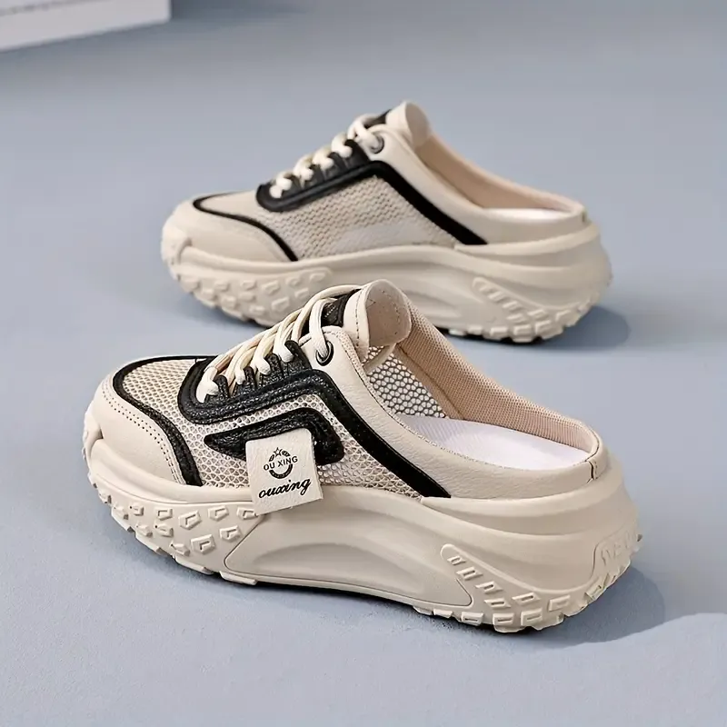 Women's Fashion Platform Slippers, Casual Mesh Sandals, Versatile Thick Sole Flats, Breathable Summer Outdoor Shoes