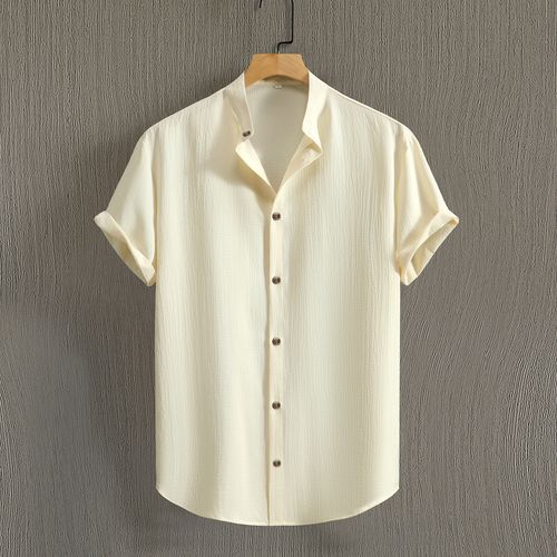 Men's shirt solid color stand collar cardigan