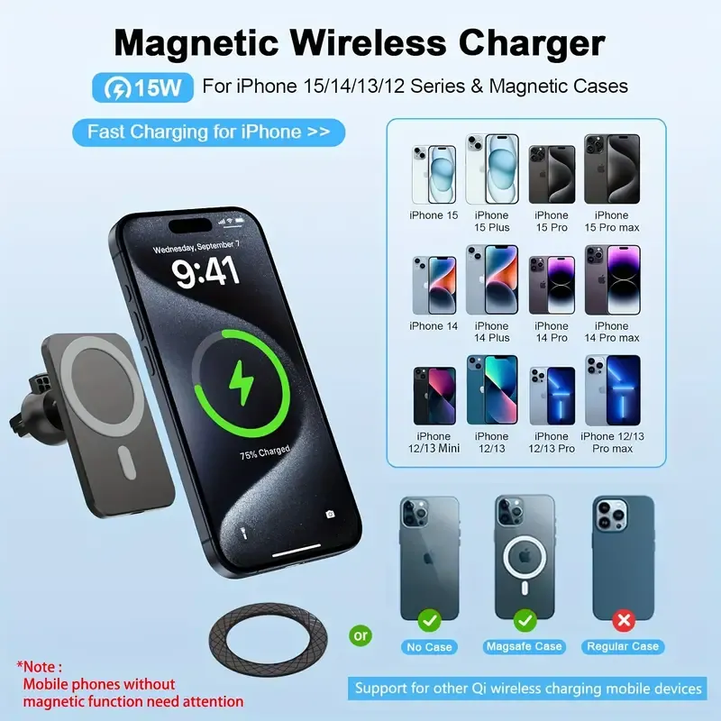15W Universal Fast Charging Magnetic Wireless Car Phone Holder
