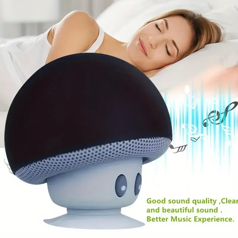 Mushroom Portable Wireless Speaker with Suction Cup Stand, Stereo Sound, Button Control, USB Rechargeable, 200mAh Battery, Wireless Compact Subwoofer for Smartphones Tablets, Great for Travel & Outdoor Use